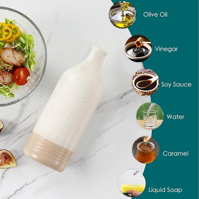 vancasso 20 Oz Ceramic Olive Oil Dispenser Bottle, Bottle Dispenser with Spout and Funnel for Kitchen,Suitable for Oil, Vinegar, Coffee Syrups & Other Liquids，Cream - Image 7