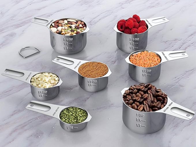 Wildone Measuring Cups & Spoons Set of 21 - Includes 7 Stainless Steel Nesting Cups, 8 Measuring Spoons, 1 Leveler & 5 Mini Measuring Spoons, Ideal for Dry and Liquid Ingredients