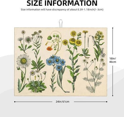 Plants Herbs Floral Dish Drying Mat XL Microfiber Kitchen Drying Mat Large Dish Drying Mats for Kitchen Counter Absorbent Quick Drying Pad 18x24 Inch