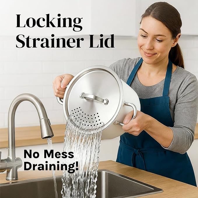 Cooler Concepts Pasta Pot with Strainer Lid - 5.5 Quart Large Spaghetti Pot - Twist & Lock for Easy Drain & No Colander Or Strainer Basket Insert Needed - Dishwasher Safe Pots - Image 2