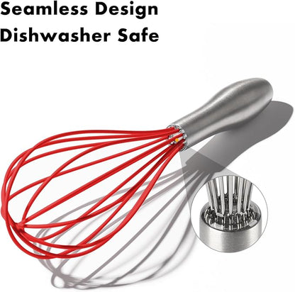 OYV 10-Inch Red Silicone Whisk, Heat Resistant 480°F Kitchen Whisk with Stainless Steel Ergonomic Handle, Non-Scratch for Nonstick Cookware, Dishwasher Safe, Perfect for Blending, Cooking & Beating - Image 4