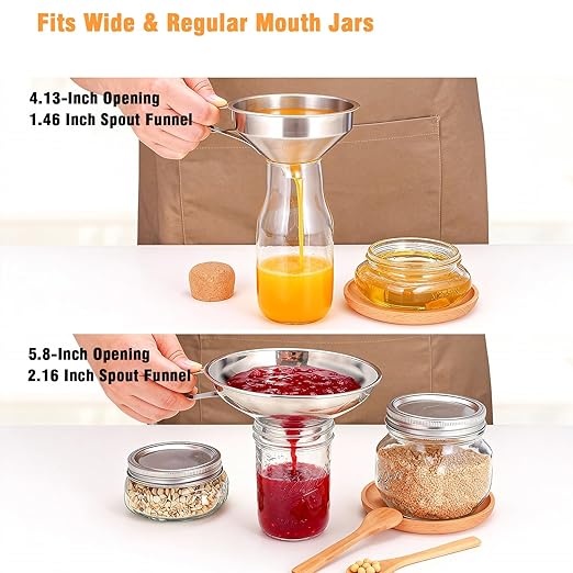 Wide Mouth Canning Funnel, Large Kitchen Funnel for Mason Jars, Canning, Filling Bottles with Oil & Liquid, Dishwasher Safe, Stainless Steel