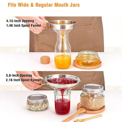 Wide Mouth Canning Funnel, Large Kitchen Funnel for Mason Jars, Canning, Filling Bottles with Oil & Liquid, Dishwasher Safe, Stainless Steel