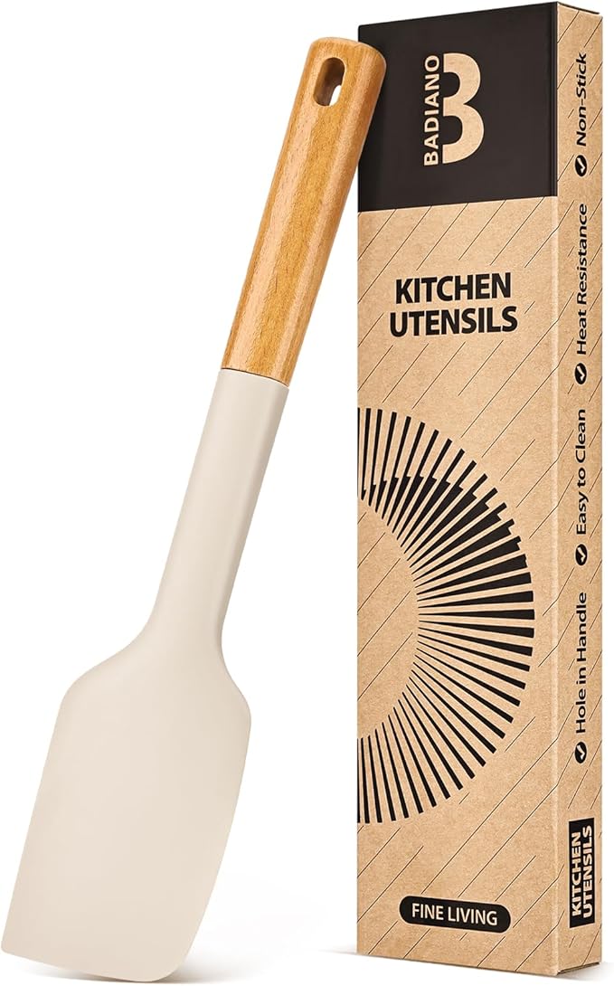 Silicone Heavy-Duty Spatula, Great For Tough Mixing And Stirring, Sturdy Bpa-Free Matte Silicone, Wooden Handle Rubber Scraper For Nonstick Cookwares (KHAKI)