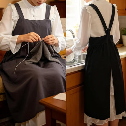 Uaussi Cotton Linen Apron Cross Back Work Apron for Women with Pockets Pinafore Dress X Cross Halter Apron for Chef Gardening - Image 4