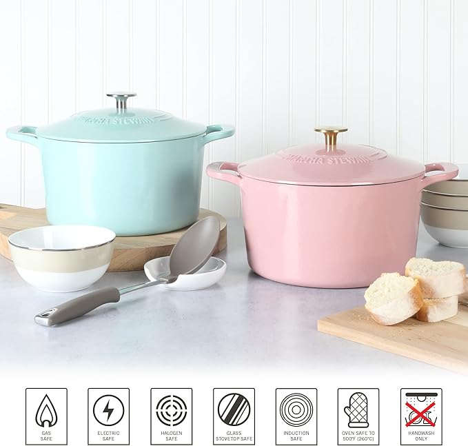 MARTHA STEWART Gatwick 7-Quart Enamel Cast Iron Dutch Oven Pot with Lid – Pink – Heavy-Duty Dutch Oven for Slow Cooking, Braising & Baking - Image 5