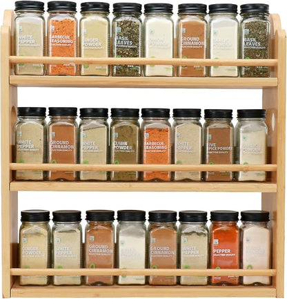 3 Tier Bamboo Spice Rack, Spice Rack Organizer, Seasoning Jars Rack Shelf Spice Organizer for Kitchen Counter or Wall Mounting, Spice Storage Holder with handles, Jars Not Included,Natural by Thalomely