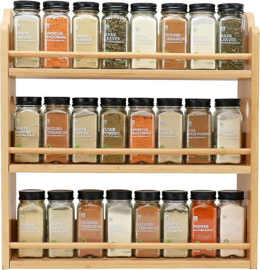 3 Tier Bamboo Spice Rack, Spice Rack Organizer, Seasoning Jars Rack Shelf Spice Organizer for Kitchen Counter or Wall Mounting, Spice Storage Holder with handles, Jars Not Included,Natural by Thalomely