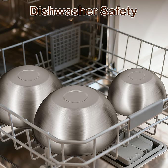 Gronivex Stainless Steel Mixing Bowls Set of 3 (1.5, 2.2, 3.4 Qt) - Food Grade 304, Nesting Design, Dishwasher Safe for Baking, Salad Prep & Cooking - Image 5