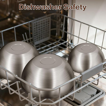 Gronivex Stainless Steel Mixing Bowls Set of 3 (1.5, 2.2, 3.4 Qt) - Food Grade 304, Nesting Design, Dishwasher Safe for Baking, Salad Prep & Cooking - Image 5