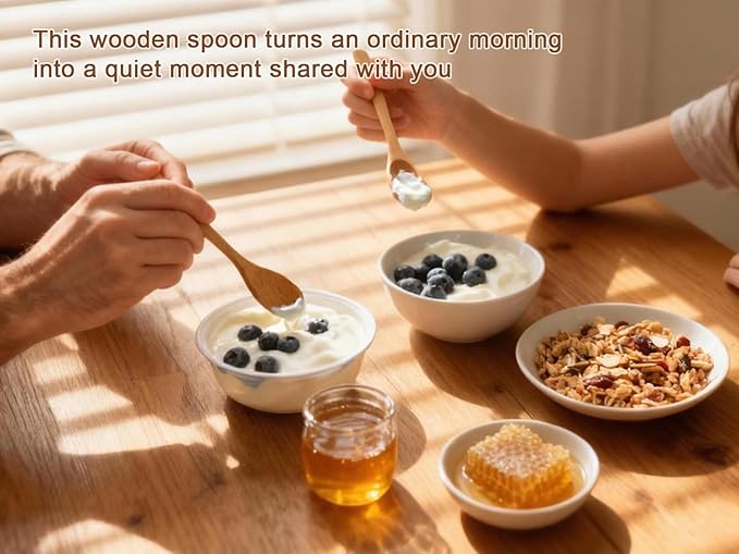 6 Piece Small Wooden Spoons Set - Premium Beech Wood Spoons in 3 Sizes (4.9", 5.9", 7.1") for Honey, Tea, Coffee, Multi-Purpose Mini Teaspoons Utensils for Ice Cream and Soup - Image 5