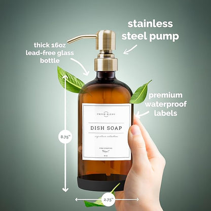 Vine Creations Amber Glass Soap Dispenser, 2 Pack Kitchen Soap Dispenser Set with Stainless Steel Pump, 16 oz Dish Soap and Hand Soap Dispensers for Bathroom with Waterproof Labels and Protective Pads - Image 6
