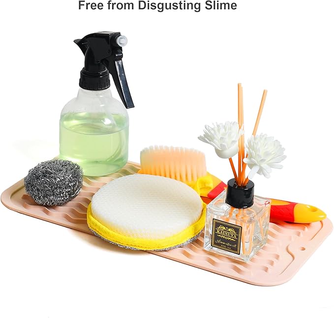 ZLR Silicone Sponge Holder & Sink Caddy Tray (6" x 12") - Narrow Dish Drying Mat for Kitchen Counter - Waterproof Soap Dispenser Organizer, Non-Slip Bathroom Vanity Tray (Peach Pink) - Image 8