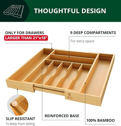 ROYAL CRAFT WOOD Luxury Bamboo Kitchen Drawer Organizer - Silverware Organizer, Utensil Holder & Cutlery Tray Drawer Dividers for Flatware (9 Slot, Natural) - Image 5