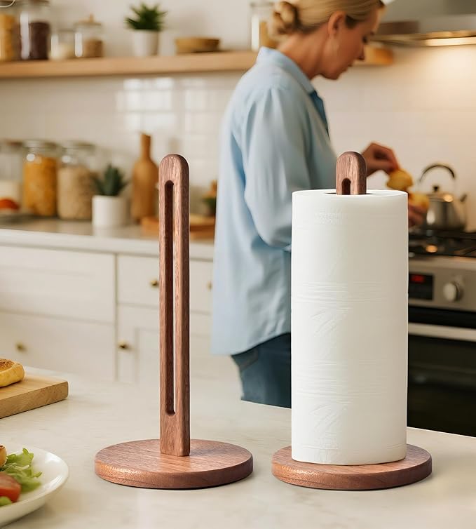Acacia Wooden Paper Towel Holder Stand for Jumbo Roll - Stylish Kitchen Paper Rack Bathroom Towel Roll Stand Organizer, UA, Solid Wood Simply Standing Countertop Paper Roll Holder, Standard - Image 5