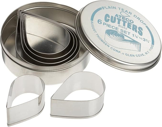 Ateco Plain Edge Tear Drop Cutters in Graduated Sizes, Stainless Steel, 6 Pc Set
