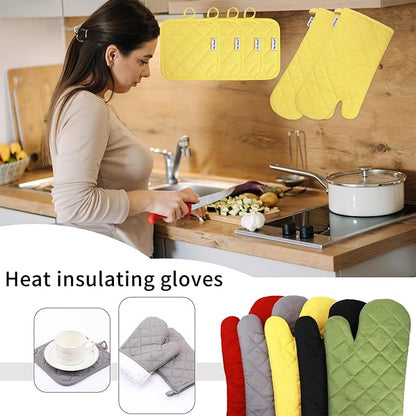 Oven Mitts and Pot Holders Sets,6 Pcs Oven Mitts and Potholders with Recycled Cotton High Heat Resistant Extra Thick Long Oven Mitts for Cooking(Yellow) - Image 4