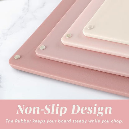 COOK WITH COLOR Non-Slip Cutting Board Set – Kitchen Essentials with Easy Grip Handle for Meat, Veggies, and Fruits, 4 Cutting Boards, Pink - Image 3