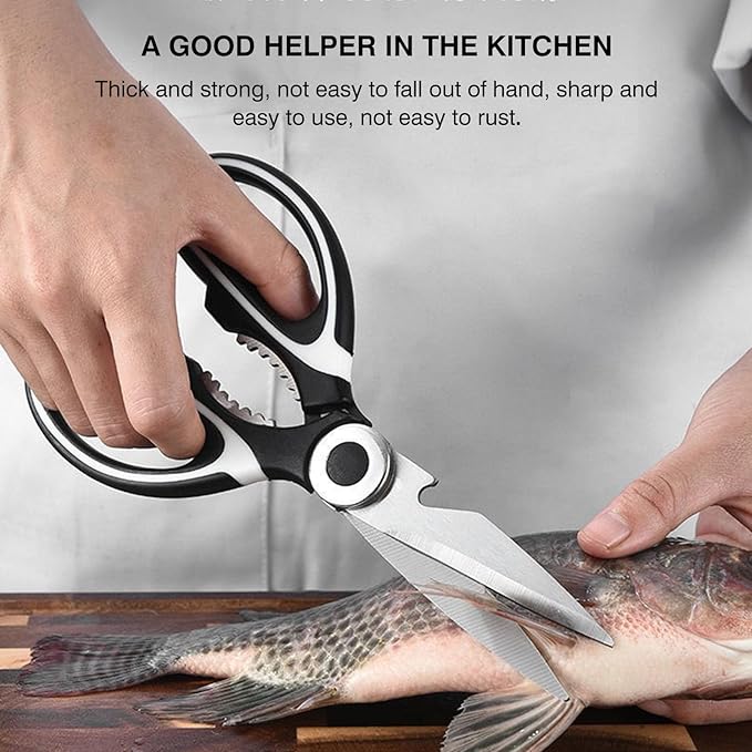 NileHome Kitchen Scissors, Stainless Steel Scissors All Purpose Heavy Duty, Kitchen Scissors for Food Dishwasher Safe, Kitchen Shears for Kitchen Meat Chicken Fish Poultry Herb Bread (Black White) - Image 7