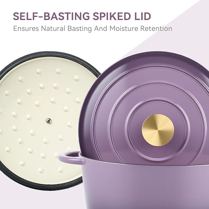 Miereirl 4.5 Quart Enameled Dutch Oven Pot with Lid, Cast Iron Dutch Oven with Dual Handles for Bread Baking, Cooking, Non-stick Enamel Coated Cookware, Purple - Image 4