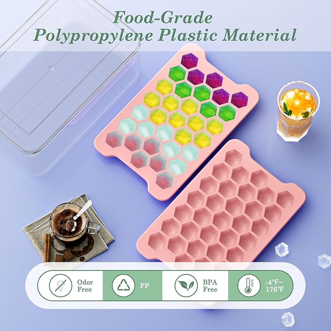 Mini Ice Cube Tray for Freezer: Small Plastic Ice Cubes Trays for Freezer with Box - Easy Release Stackable Mini Ice Cube Maker - Nugget Ice Trays for Freezer with Ice Container - Image 2