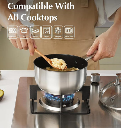 KOCH SYSTEME CS Stainless Steel Saucepan Set, 1QT & 2QT & 3QT Stainless Steel Sauce Pan with Nonstick Coating, Induticon Sauce Pan Sets with Lids, Easy to Clean, Oven Safe - Image 4