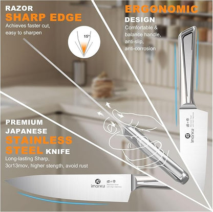 Knife Sets for Kitchen with Block imarku G14 Japanese Knife Set Stainless Steel Kitchen 14pcs, Built-in Sharpener, Sharp Knives with Non-slip Ergonomic Handle - Dishwasher Safe, Home Essential Gifts - Image 3