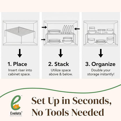 Evelots Kitchen Cabinet Wire Shelf Organizer/Rack - 4 Pack Sturdy Metal Shelf Risers - Double Your Counter Space - Great for Kitchen, Freezer, Pantry and Bathroom - Rustproof - White - Image 5