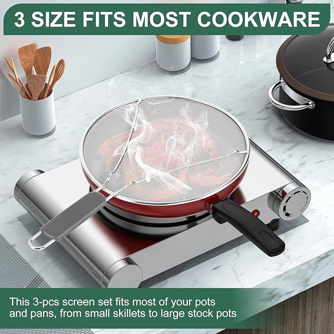 Splatter Screen for Frying Pan - 9.8" 11.4" 13" Stainless Steel Fine Mesh Grease Splatter Guard with Silicone Handle, Hot Oil Splash Guard for Cooking to Prevent Oil Splatter, Safe Cooking - Image 5