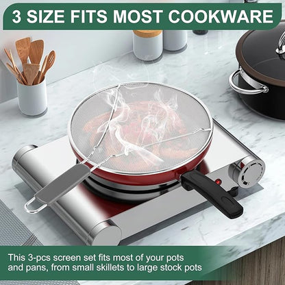Splatter Screen for Frying Pan - 9.8" 11.4" 13" Stainless Steel Fine Mesh Grease Splatter Guard with Silicone Handle, Hot Oil Splash Guard for Cooking to Prevent Oil Splatter, Safe Cooking - Image 5