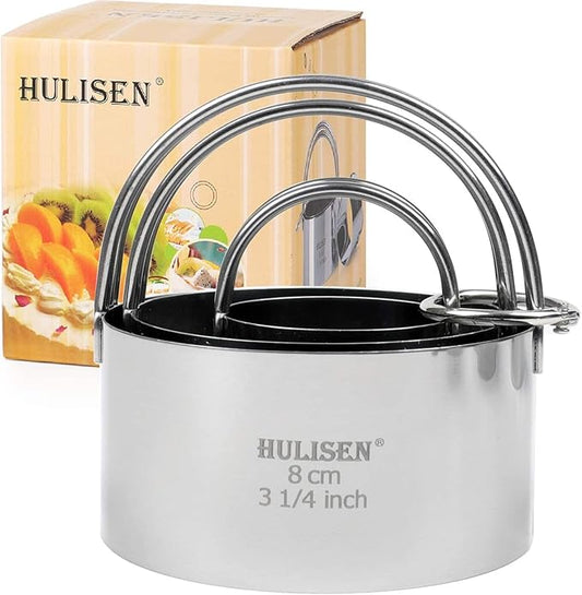 HULISEN Biscuit Cutter Set (3 Pieces/Set), Stainless Steel Round Cookies Cutter with Handle, Professional Baking Dough Tools, Gift Package by HULISEN