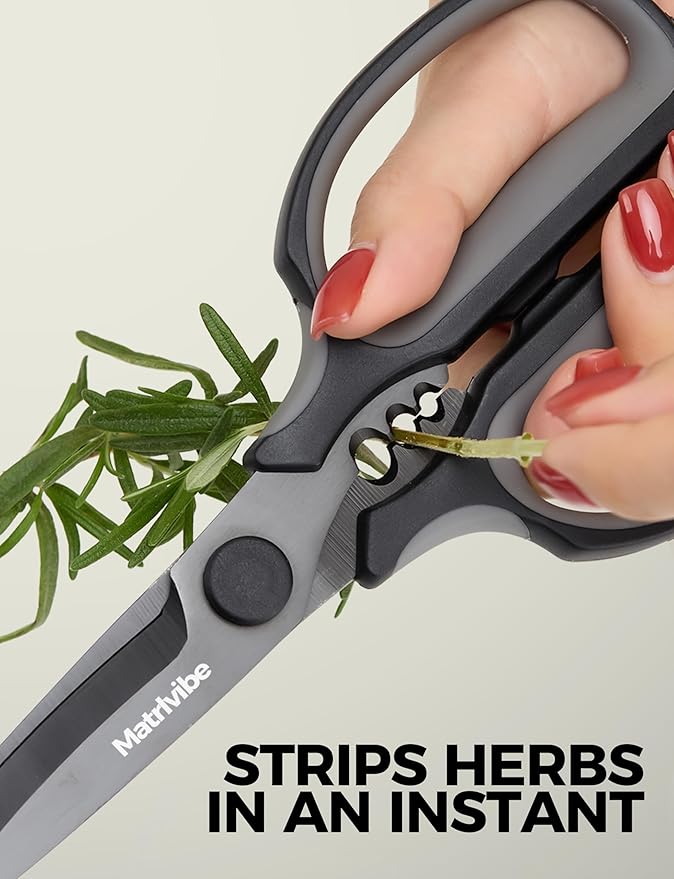 Heavy Duty Kitchen Shears, All Purpose Herb and Kitchen Scissors for food,Japanese 420J2 Stainless Steel,Titanium Coated, Detachable Blades and Soft TPR Handle,Dishwasher Safe - Image 2