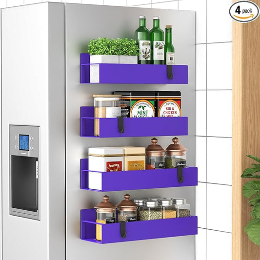 HuggieGems 4 Pack Magnetic Spice Storage Rack Organizer for Refrigerator and Oven, Purple Fridge Organizers and Storage by HuggieGems