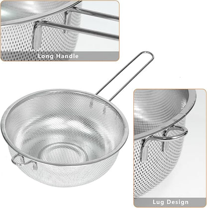 Metal Fine Mesh Strainer and Colander for Kitchen with Handle, Stainless Steel Pasta Strainer/Kitchen Funnel/Collander/Sifter for Strain/Wash Vegetables, Fruits, Spaghetti, Rice (10.2＂)