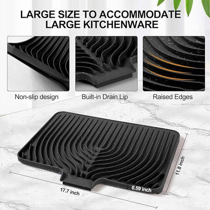 Dish Drying Mat for Kitchen Counter, with Built-in Drain Lip, Food-Grade Silicone, Easy Clean Pad for Countertop Protection, Multi-Functional Use (18 x12 Raised Sink, Black) - Image 2