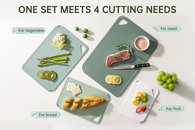THETCHRY Plastic Cutting Board Set of 4, Extra Large Cutting Board for Kitchen with Non-Slip, Large -Small Chopping Board for Cooking, Bpa Free, with Grip Handle,Green - Image 5
