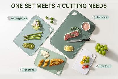 THETCHRY Plastic Cutting Board Set of 4, Extra Large Cutting Board for Kitchen with Non-Slip, Large -Small Chopping Board for Cooking, Bpa Free, with Grip Handle,Green - Image 5