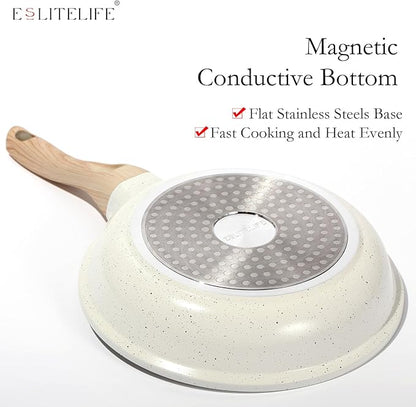 ESLITE LIFE Nonstick Ceramic Frying Pan Skillet with Lid, Non-Toxic Egg Omelette Kitchen Cooking Pans Compatible with All Stovetops (Gas, Electric & Induction), PTFE & PFOA Free (White, 8" w/Lid) - Image 7