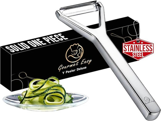 Vegetable Peeler, Ultra-Sharp Ergonomic Stainless Steel Potato Peeler, One-Piece Seamless Handle, Left & Right-Handed User Friendly, Super Thin Peel Less Waste, Dishwasher Safe with 5-Year Warranty