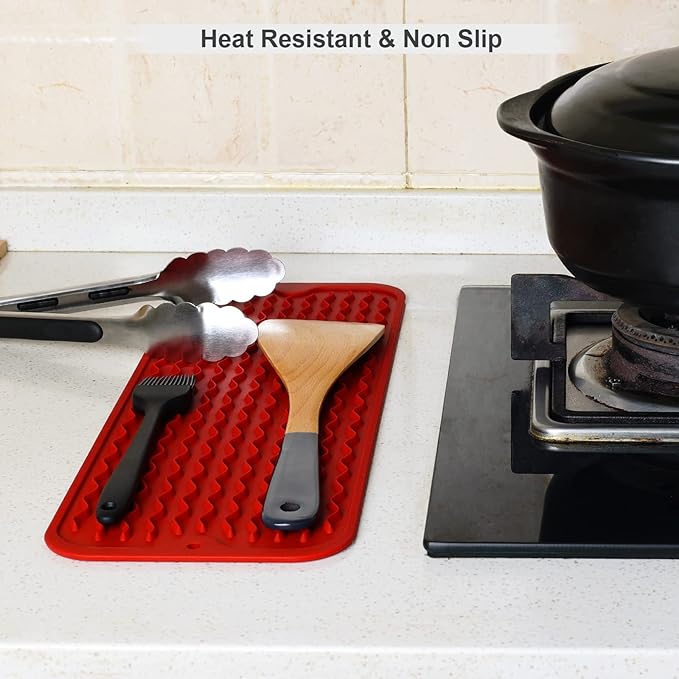 ZLR Silicone Sponge Holder & Sink Caddy Tray (6" x 17") - Narrow Dish Drying Mat for Kitchen Counter - Waterproof Soap Dispenser Organizer, Non-Slip Bathroom Vanity Tray (Lava Red) - Image 9