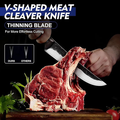 Topfeel 4PCS Hand Forged Butcher Knife Set - Slicing Knife,Boning Knife, Dividing Knives,Skinning Butcher Knives,High Carbon Steel Meat Cutting cleaver for Home Kitchen & Outdoor