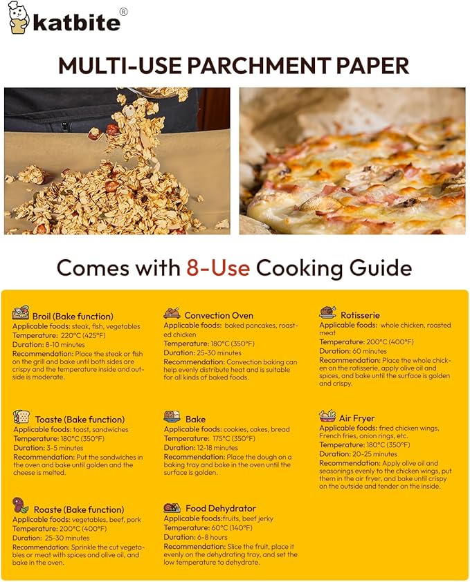 Katbite Air Fryer Disposable Paper Liners 200 Pcs, 9x11 Inch, Oil Resistant & Easy Clean, Non-stick Rectangular Paper Sheets Basket Liner for Toaster Oven Xl Air Fryer - Image 7