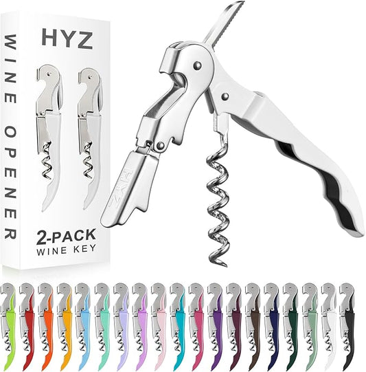 HYZ 2-Pack Wine Opener Waiter Corkscrew, Professional Wine Key for Servers, Bartender with Foil Cutter, Manual Wine Bottle Opener Double Hinged (White) by HYZ