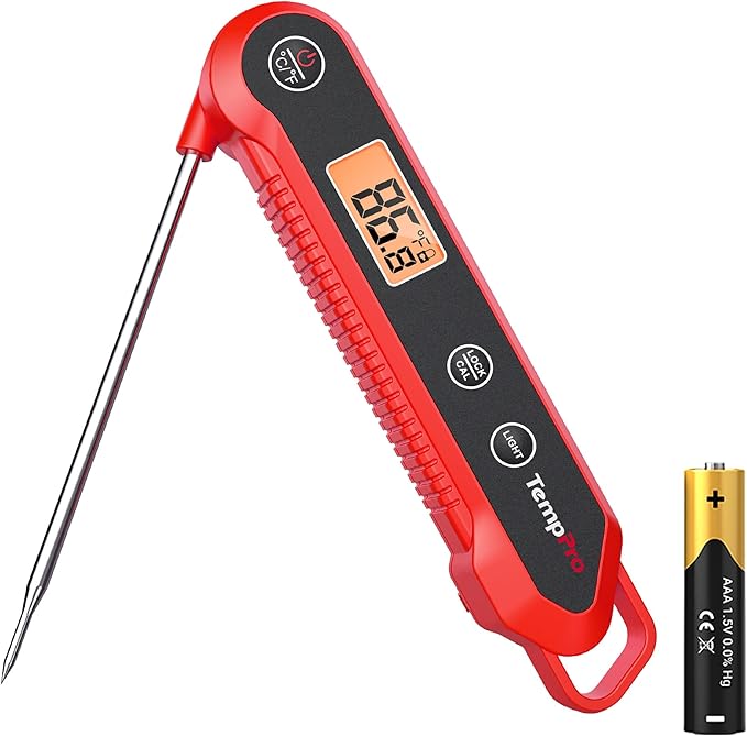 TempPro 1 Second Instant Read Digital Meat Thermometer, ±0.9°F Accuracy, Waterproof & Backlight Food Thermometer for Cooking, Oil Fry Candy Meat Probe for Kitchen, BBQ, Oven, Grill, Smoker by TempPro