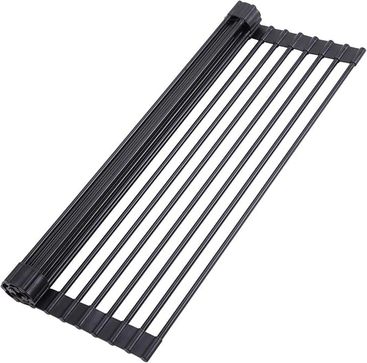 Ohuhu Roll Up Dish Racks, 16.5" L x 13" W Over The Sink Dish Drainer Drying Rack Kitchen Sink Organizer Silicone Wrapped Large in Sink Dish Drying Rack Foldable Rolling Drain Mats Anti-Slip by Ohuhu