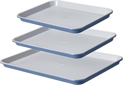 CAROTE 3-Piece Baking Pan Set - Bakeware Set, Baking Sheet Set Including 13 Inch 15 Inch 17 Inch Sheet Pan, Cookie Sheet for Baking, Royal Violet, Blue & Grey by CAROTE