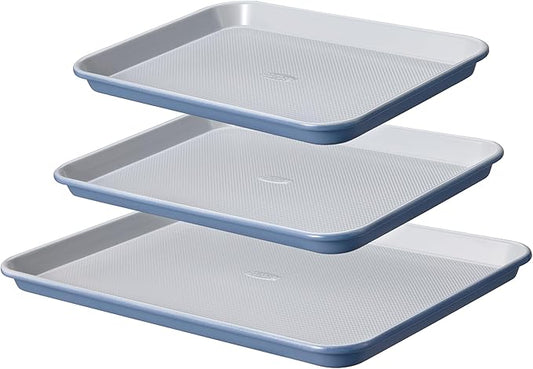 CAROTE 3-Piece Baking Pan Set - Bakeware Set, Baking Sheet Set Including 13 Inch 15 Inch 17 Inch Sheet Pan, Cookie Sheet for Baking, Royal Violet, Blue & Grey by CAROTE