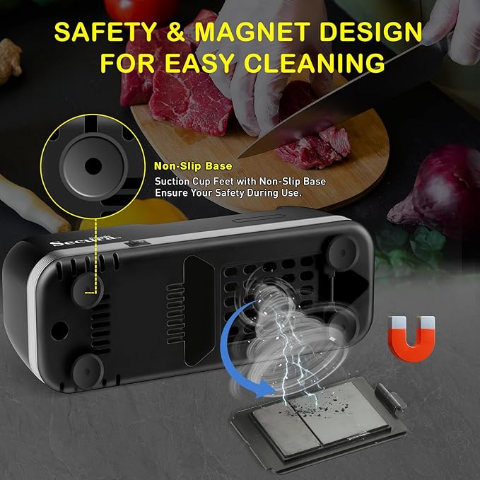 Secura 3-Stage Electric Knife Sharpener with Diamond Abrasives and Precision Angle Guides, Professional Sharpening Tool for Kitchen Straight Edge and Ceramic Knife, Black - Image 5
