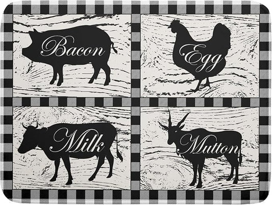 Farmhouse Animal Dish Drying Mat Buffalo Plaid Drainer Rack Mats Fast Dry Absorbent Kitchen Countertop Protector Dishes Pad 18x24 Inch