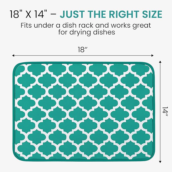Dish Drying Mat - Microfiber Kitchen Counter Mat, Super Absorbent & Quick Dry Dish Drying Pad for Dishes, Utensils, Pots & Pans - Large Reversible Drying Mat for Kitchen Countertops, Coffee Bar, Green - Image 5